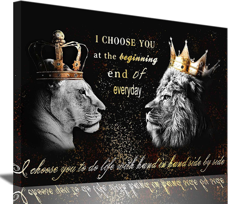 Lion Couple King and Queen Canvas Wall Art I Choose You