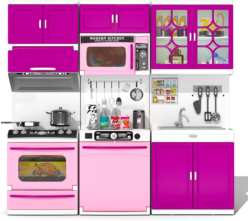 TEMI 56 PCS Kitchen Set for Kids Girls Pink Play Accessories 5-In-1 Mini Kitchen