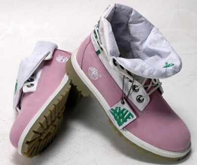 pink and white timberlands