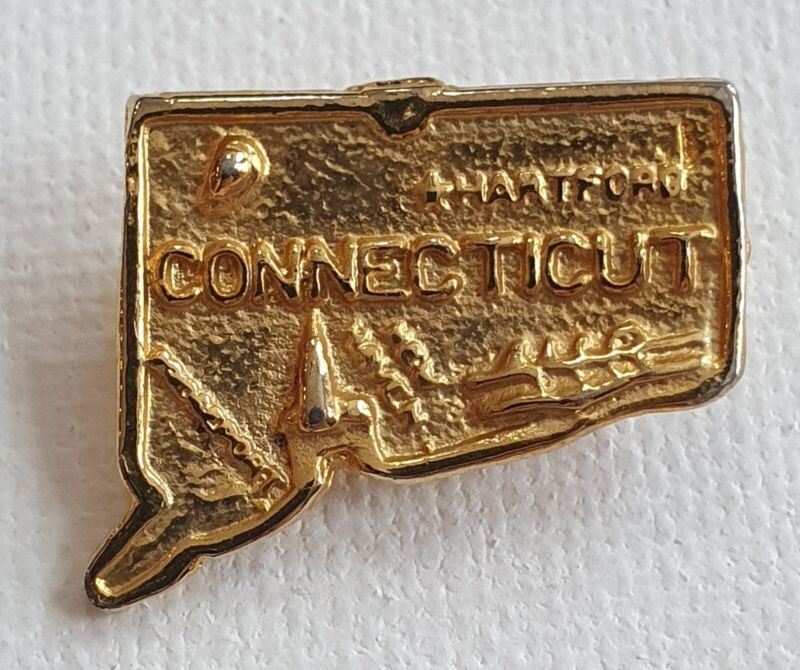 Vintage Signed RAFAELIAN CONNECTICUT Hartford Gold-Tone State Lapel Hat Pin