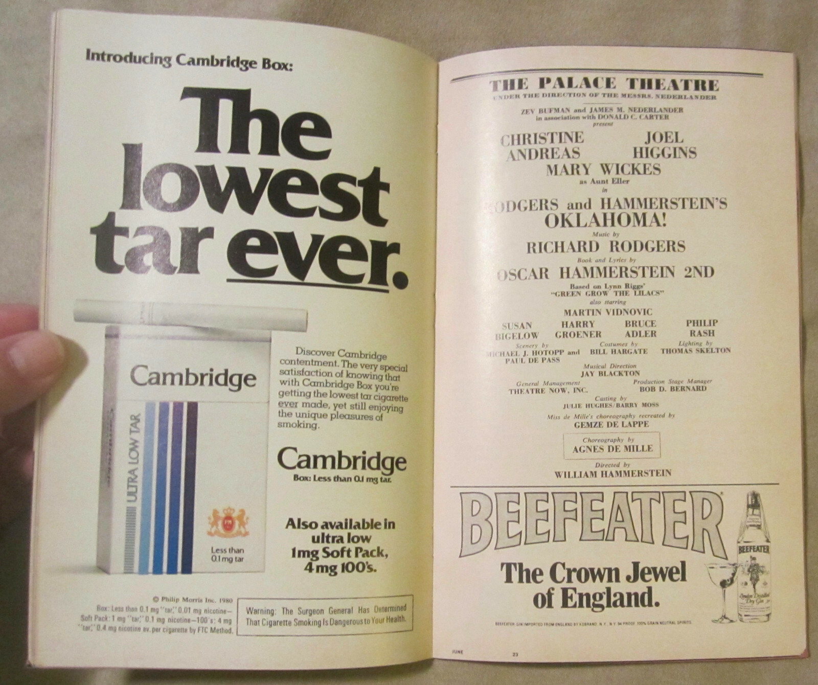 Playbill, The Palace Theatre, June'80, Rodgers and Hammerstein's 