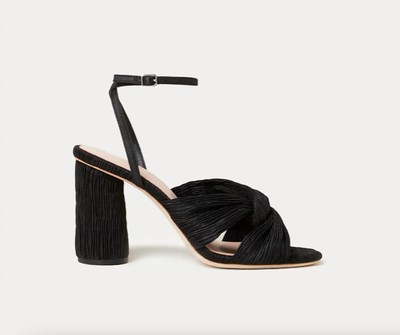 Pre-owned Loeffler Randall Women's Reed Pleated Twist Heeled Sandal In Black - Size 7