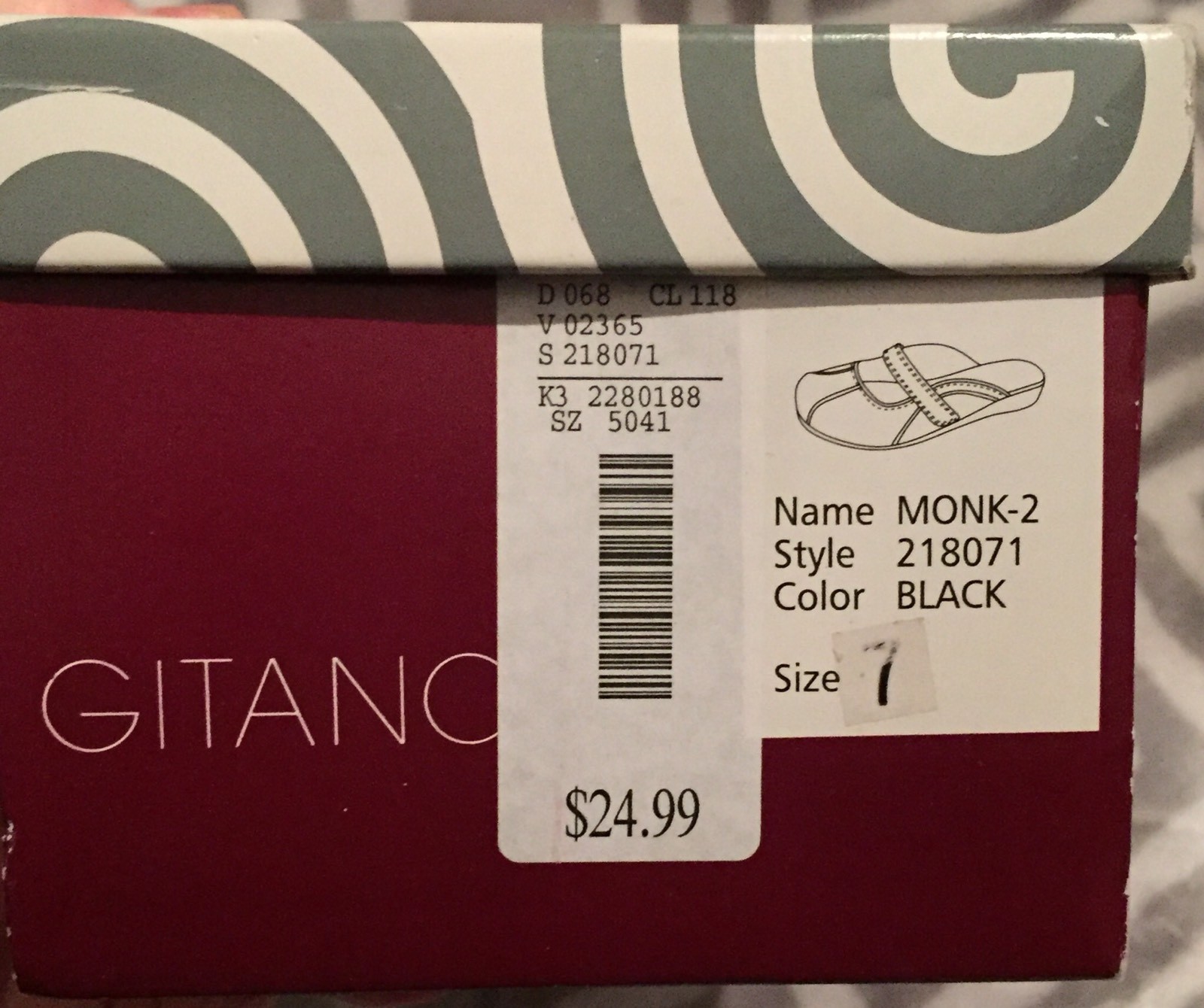 GITANO Black Shoes backless Slide Casual SIZE 7 MONK-2 style 218071