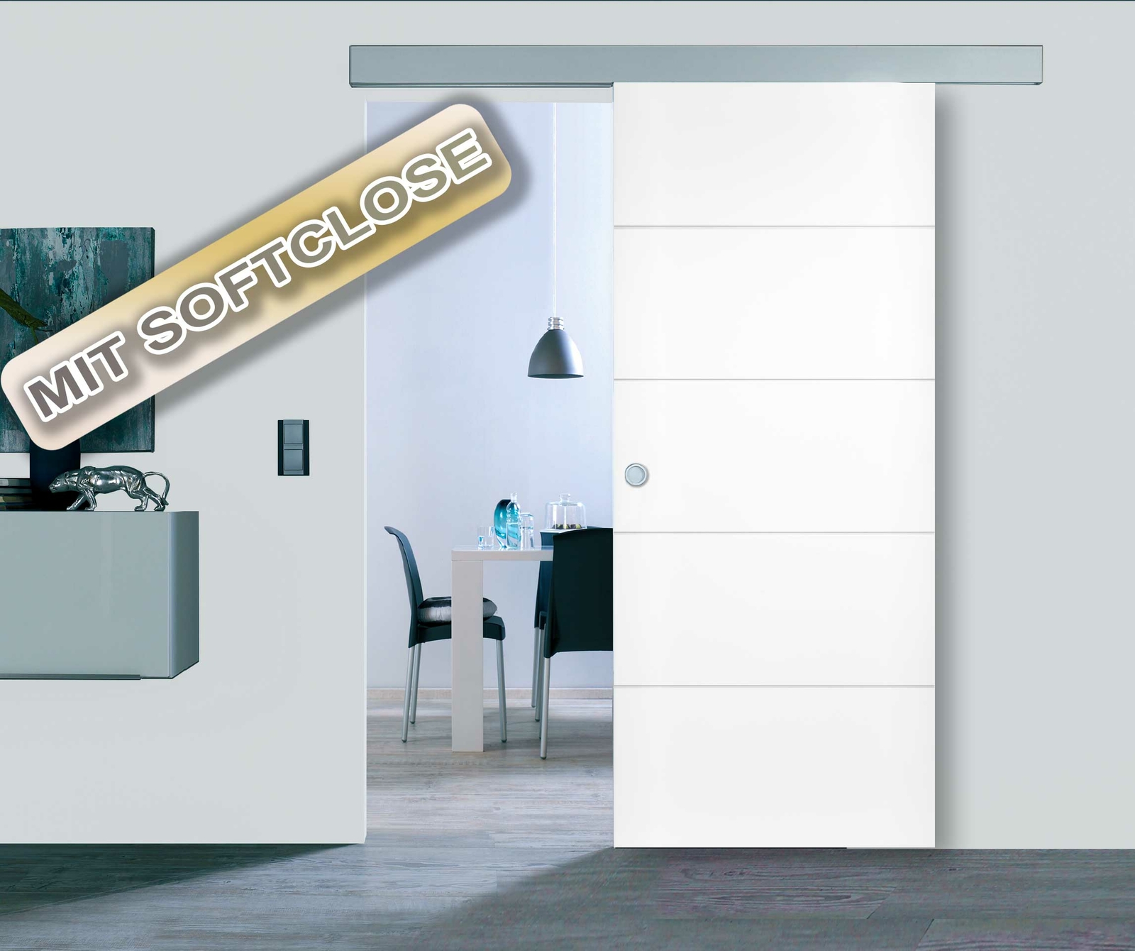 Holzschiebetür Set PRAG RAL9010 Innentür Weiß Schiebetür Zimmertür 1060 x 2090