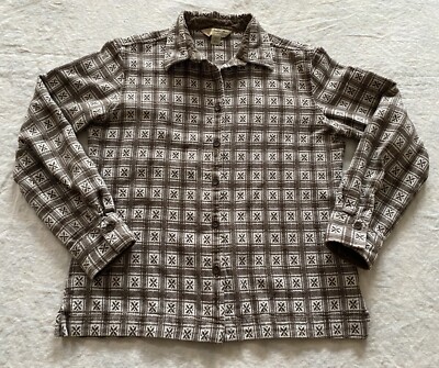 Gander Mountain Women Sz M Button Down Collared Shirt Brown Thick Cotton Fabric