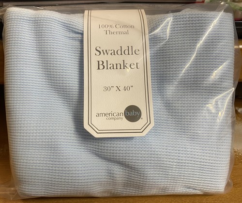 Baby Swaddle Blanket, Light Blue 100% Cotton Thermal, 30
