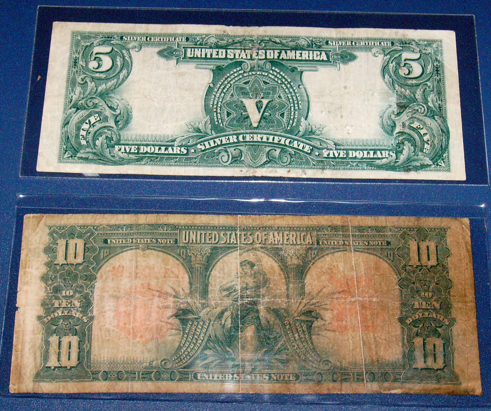 Two 1899 INDIAN CHIEF $5 FIVE Silver Certificate & TEN $10 BISON Buffalo Note