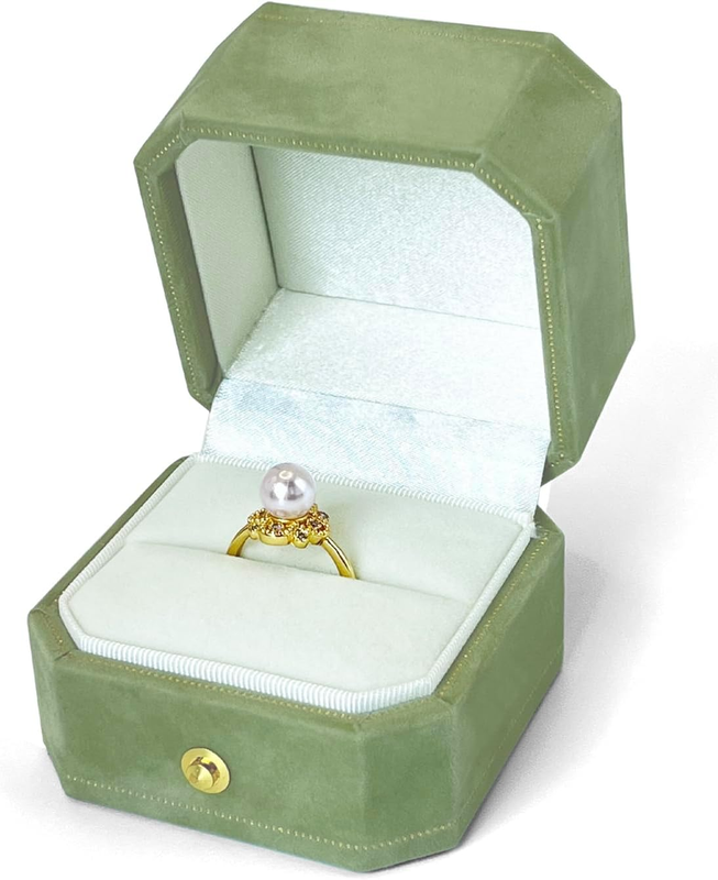 Green Velvet Ring Box,Engagement Ring Box Jewelry Gift Box for Proposal Wedding