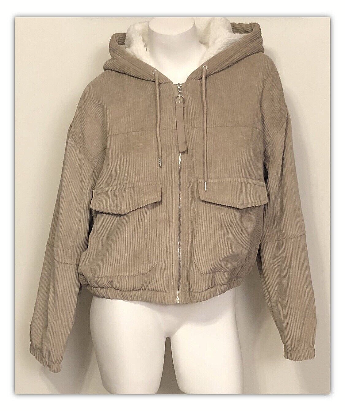 NWOT ASHLEY SUNRISE COLLECTION HOODED CORDUROY JACKET BEIGE