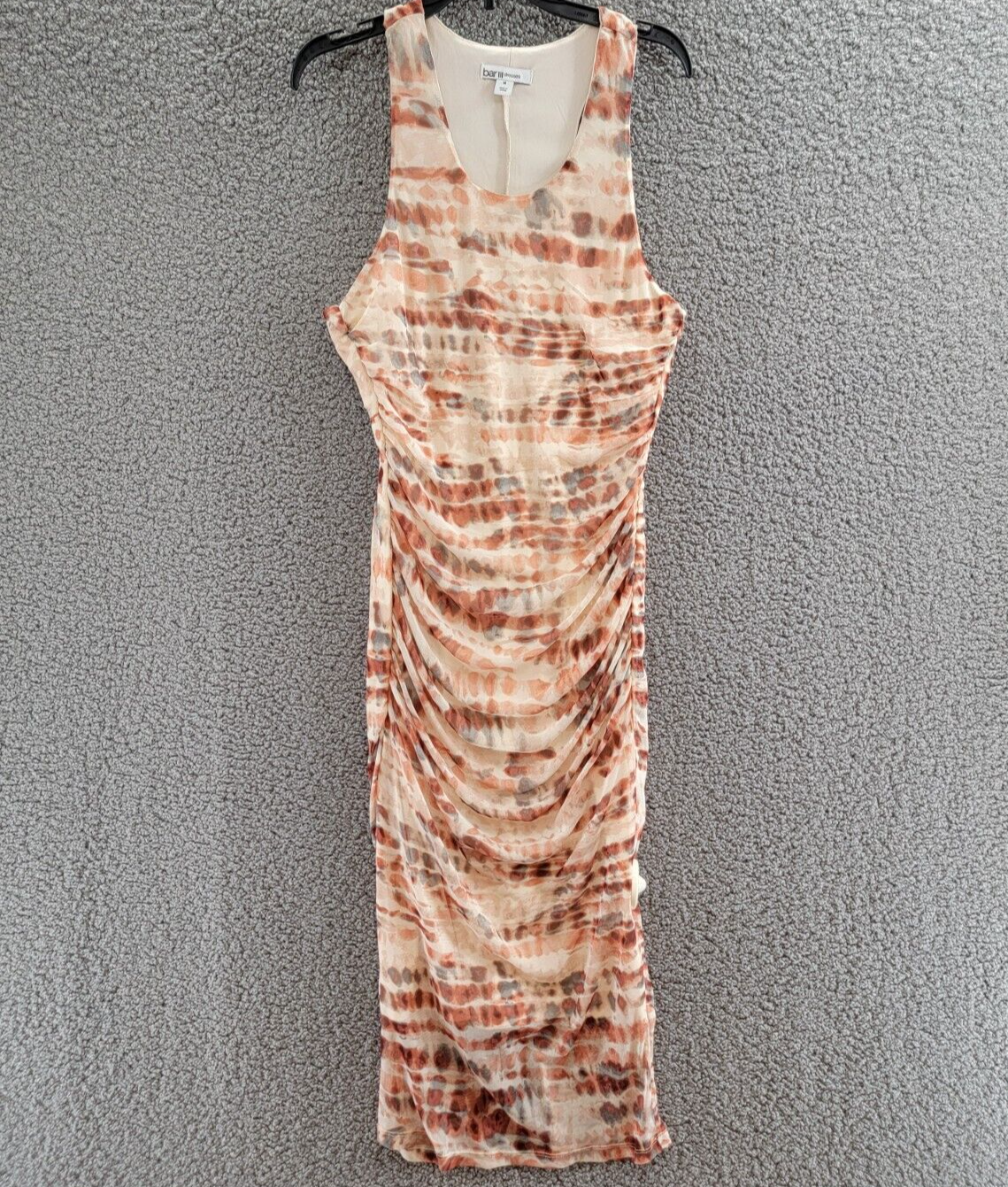 Bar III Tie-Dyed Midi Dress Womens M Red Canyon Combo Ruched Scoop Neck Pullover - Picture 2 of 15