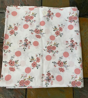3.3 Yds White Blush Flowers and Dots Print Quilting Cotton Fabric 58''W x 110''L