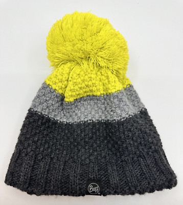 Buff Pom Top Knit Beanie Gray Multicolor Lined OSFM Spain