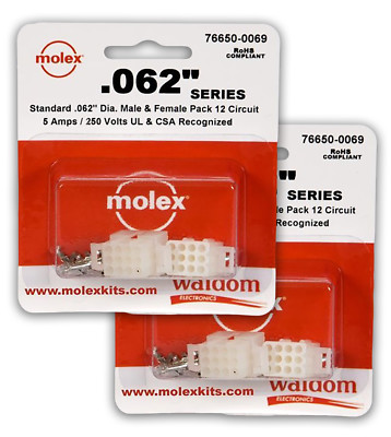 MOLEX 76650-0069 .062'' 12 CIRCUIT POWER PLUG RECEPTACLE SOCKET SET OF ( 2 Set) 