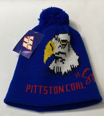 Pittston Coal Toboggan ￼Hat Cap Eagle Spirit Ski Mining Pom Knit Blue USA