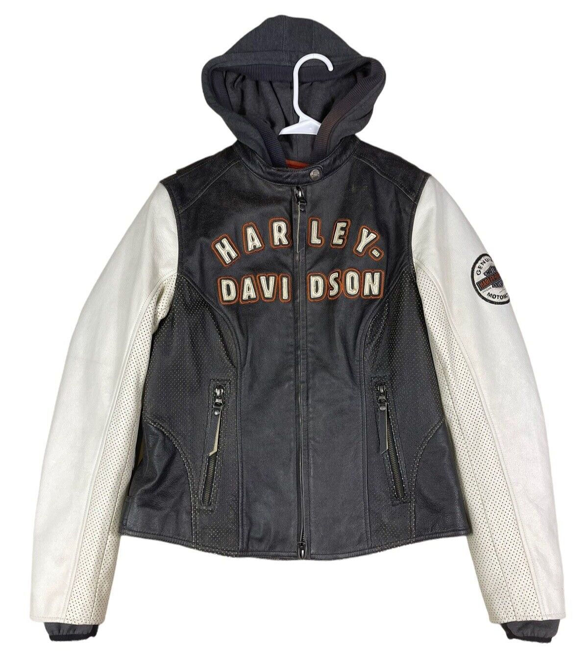 Harley Davidson Womens Rallyrunner 3 in 1 Leather Jacket Size Medium  Black-White
