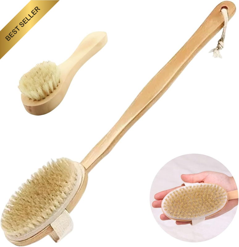 2 Pcs Premium Dry Body Brush, Facial Brush Set, Natural Boar Bristle Bamboo Exfo