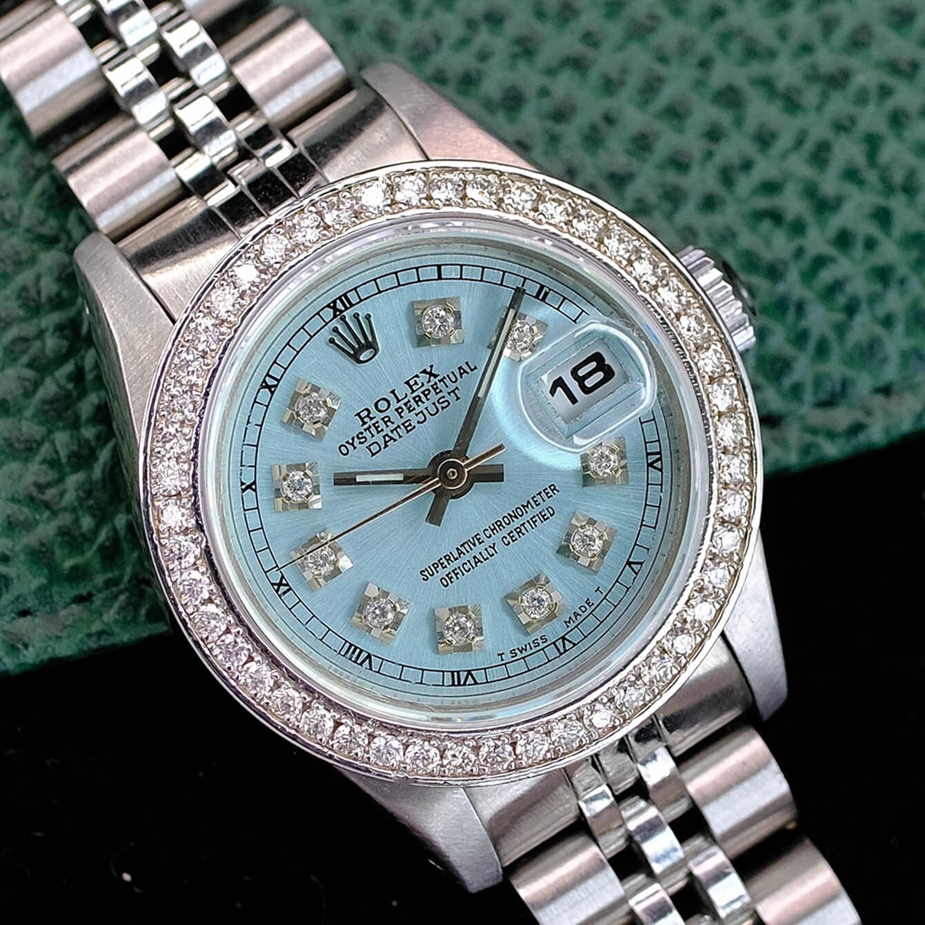 ymc★ Rolex Ladies Datejust 69174 Blue Dial 18K White Gold Steel