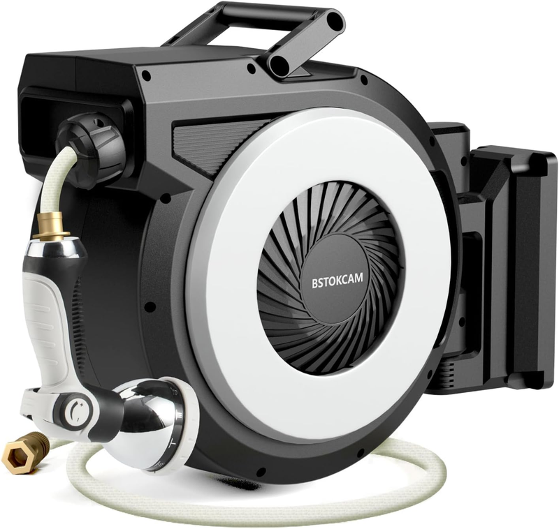 Retractable Automatic Garden Water Hose Reel1/2" X 90FT Hybrid Rubber Heavy Duty