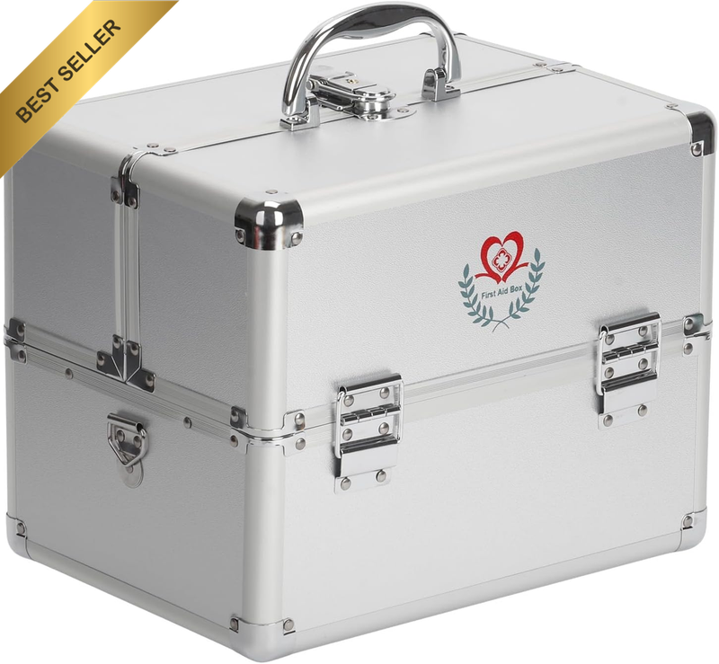 3 Layer Medicine Lock Box Large, Empty First Aid Box with Shoulder Strap and Loc