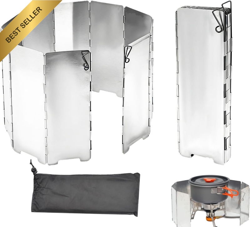 Camp Stove Windshield - 10 Plates Folding Ultralight Outdoor Wind Screen with Dr
