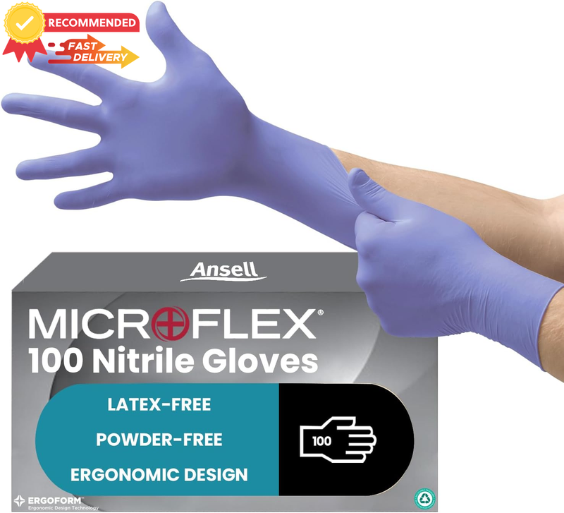 Microflex 93-843 Nitrile Gloves Black Purple L 100ct Multipurpose Work Food