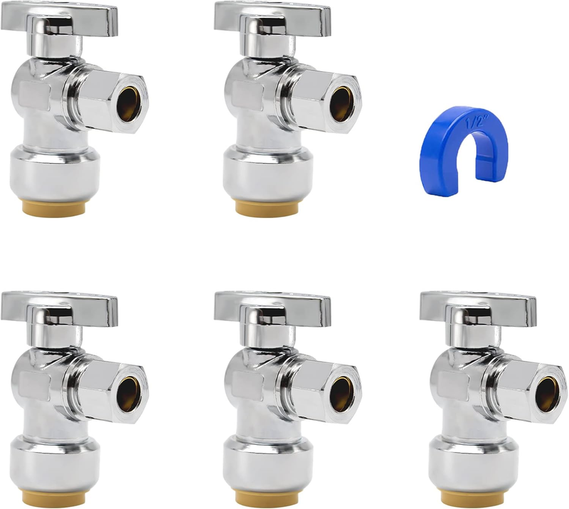 Angle Stop Valve 5 Pack,1/2" Ptc X 3/8" Compression Water Shut Off Valve,1/2 Inc
