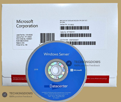 Microsoft Windows Sever 2019 Datacenter 64 bit 16-24 Core DVD-Key New Sealed
