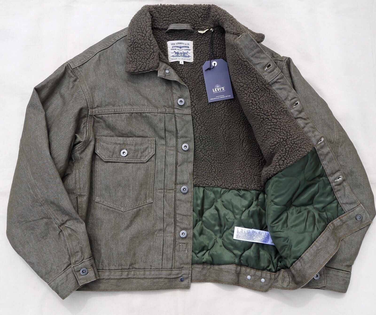 Pre-owned Levi's Levis Made & Crafted Oversized Type Ii Big E Sherpa Trucker Jacket Green Men's L
