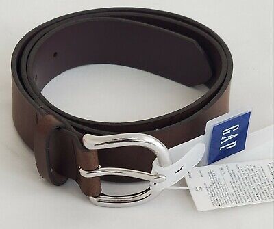 New GAP Women's Classic Belt Brown Silver Buckle Adjustable Cow Leather LARGE