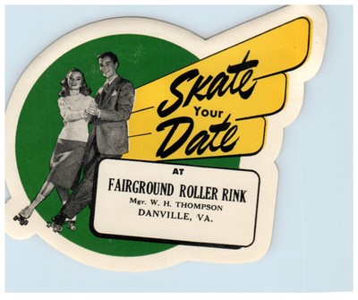 Vintage Roller Skating Rink Sticker Decal Label Danville VA Fairground s5