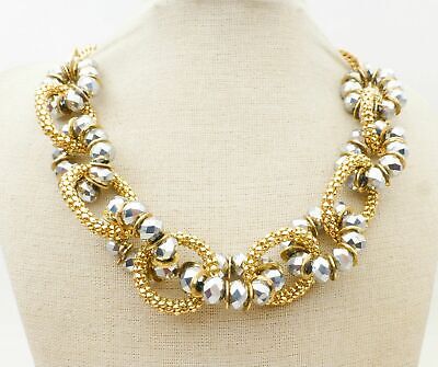 AMRITA SINGH Statement Necklace Grey Beaded Chain Link Loop Gold-Tone 