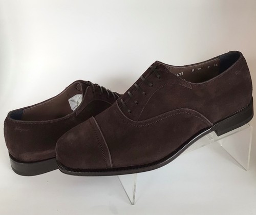 Pre-owned Ferragamo Salvatore  Cap Toe Suede Oxfords, Taupe/stone (size 8 3e) - $775.00 In Gray