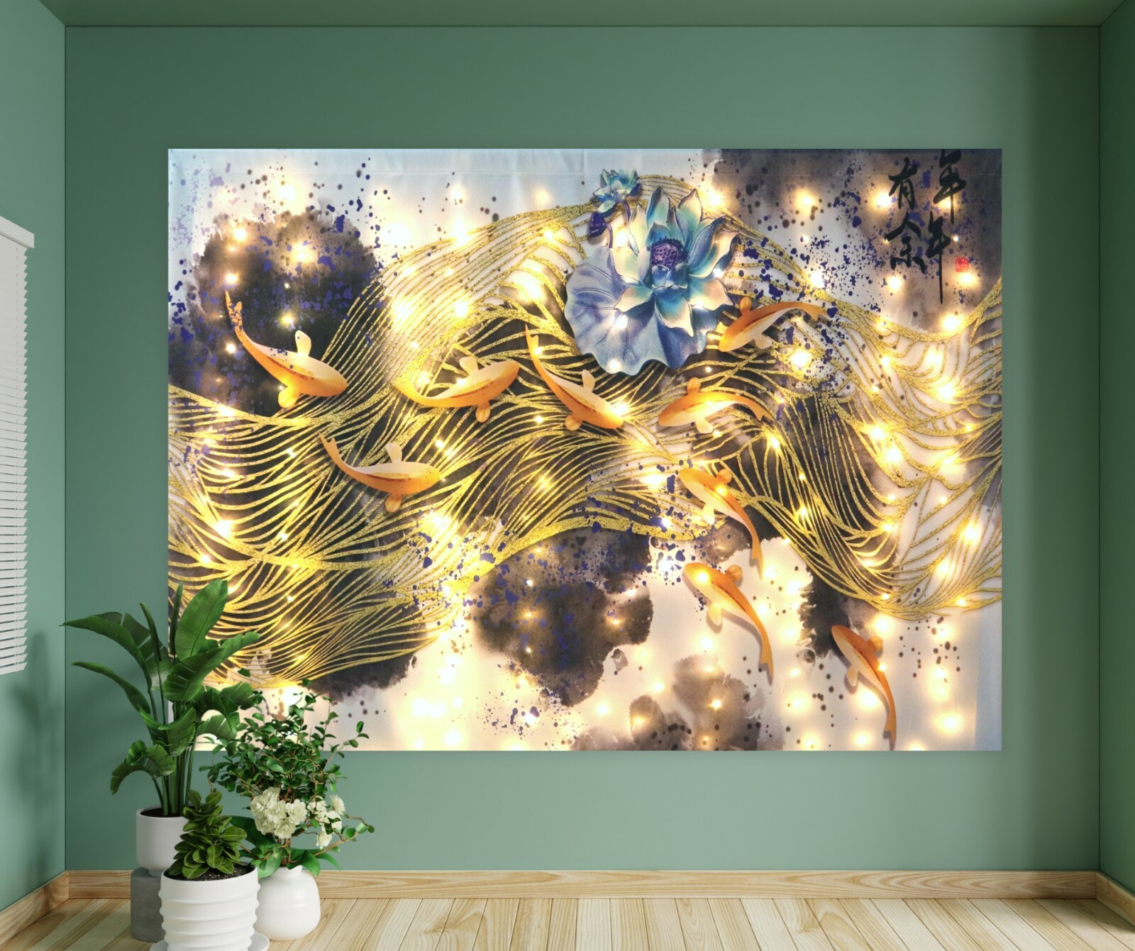 LEDライト付きアート壁掛け風景画 Unique Japanese Wall Display with LED Light; Modern Art