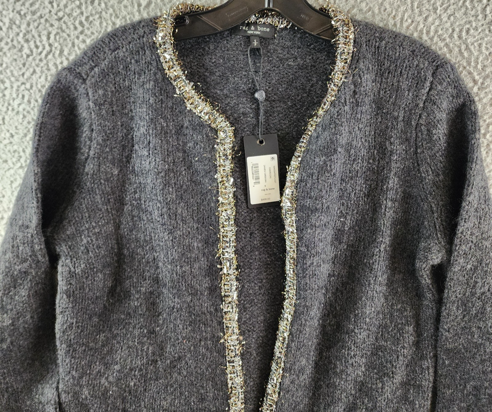 Rag & Bone Davies Wool Blend Cardigan Women's S Charcoal Contrast Trim L/S - Picture 4 of 14