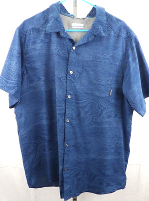 Columbia Mens Button Up S/S Vented Fishing Shirt Lake Water Topography Waves XL