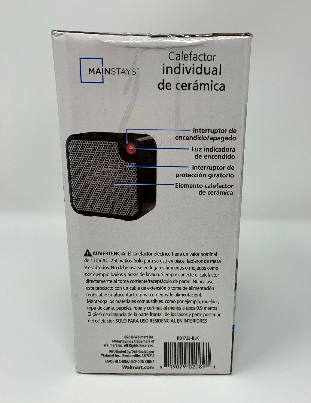 Mainstays Small Personal Electric Portable Ceramic Space Heater 250 Watt Black