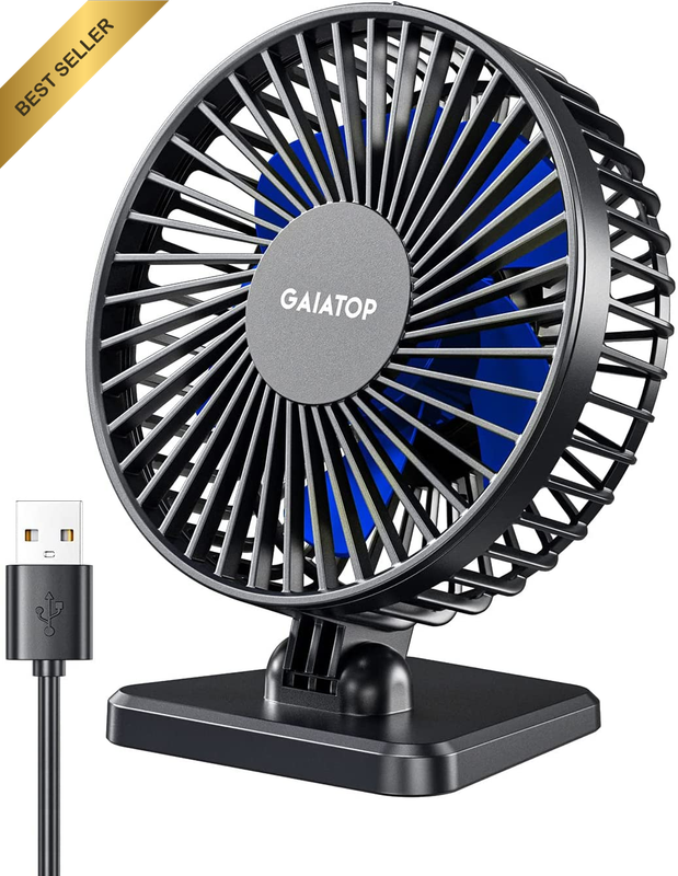 USB Desk Fan Mini Powerful Portable Quiet 3 Speed Home Office Travel Blue