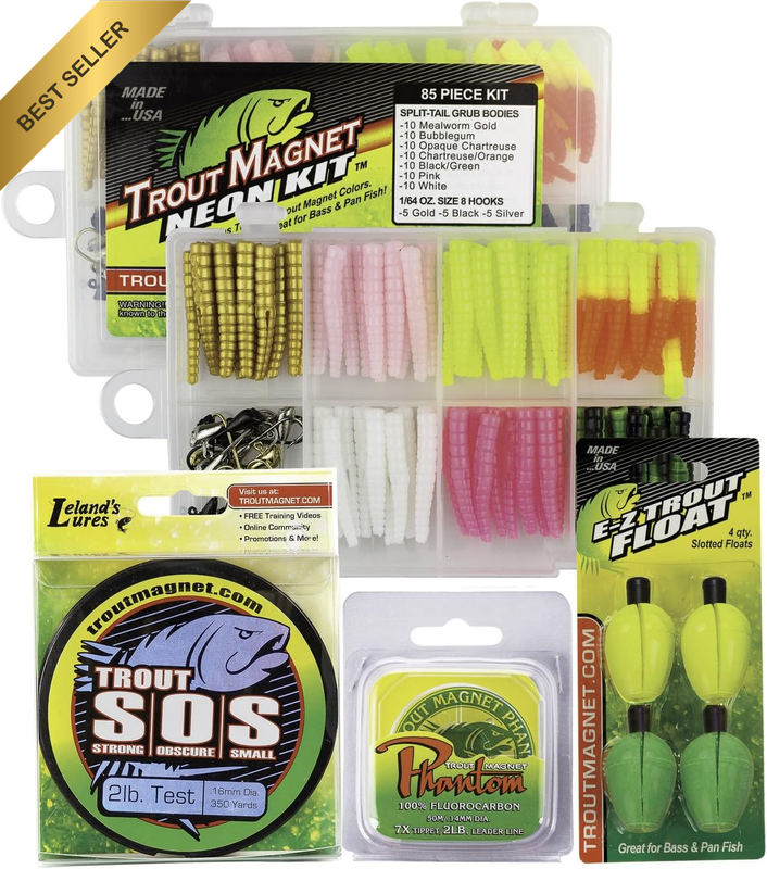 Trout Fishing Gear Kit - Ultimate Neon Bundle - 85Pc Grub Lure Set with Neon Bai