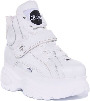 Pre-owned Buffalo Technology Buffalo 1348-14 2.0 Womens Platform Leather High Sneaker In White Size Us 5 - 11