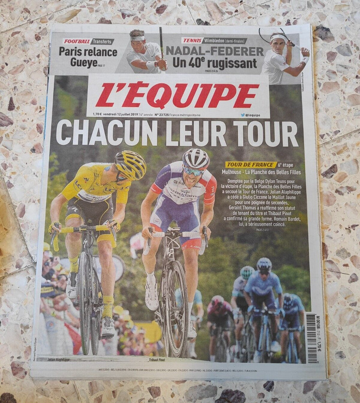 Journal LâEquipe NÂ°23725 - Tour De France Juillet 2019 - Chacun Leur Tour
