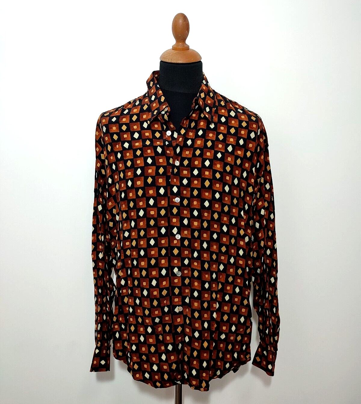 Vintage Yashi Yamamuri Shirt XL Men's Brown Colorful Italy