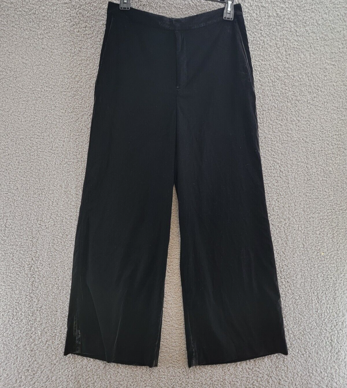 Lauren Ralph Lauren Velvet Wide Leg Pants Womens 12 Black Zip Hook & Eye Closure - Picture 2 of 19