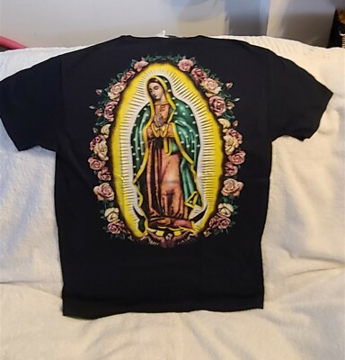 OUR LADY OF GUADALUPE ROSE FLOWER FLOWERS ROSES PRAY BACK PRINT T-SHIRT