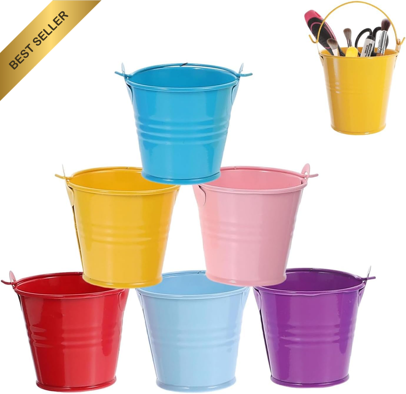 6 Pcs Candy Color Small Iron Buckets, Mini Metal Storage Buckets with Lightweigh