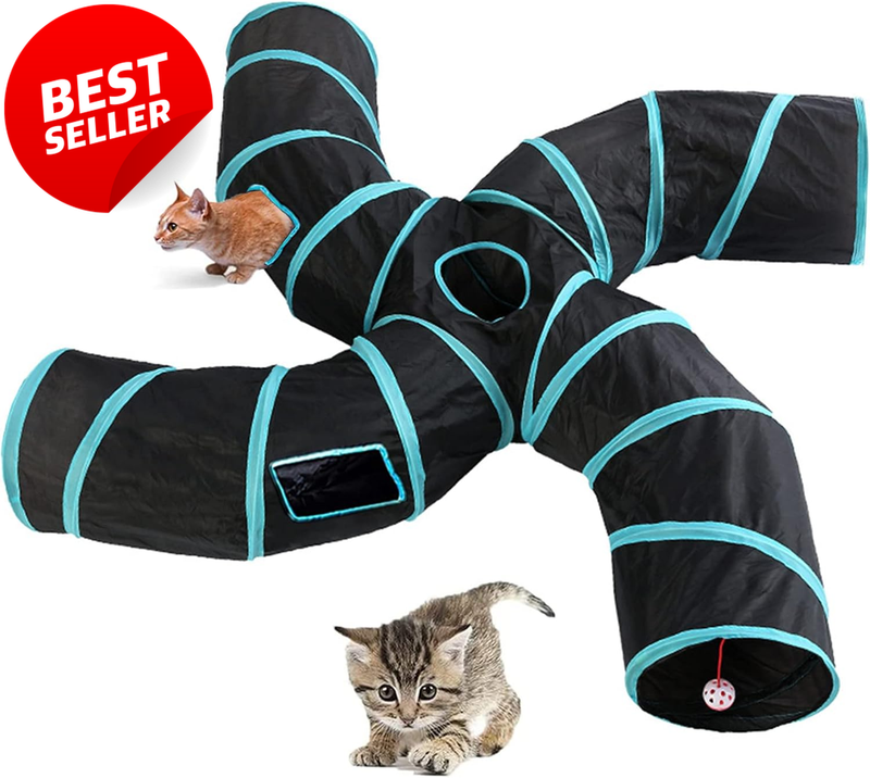 4 Way Cat Tunnel Collapsible S Shape Play Tube Peek Hole Interactive Toy - US