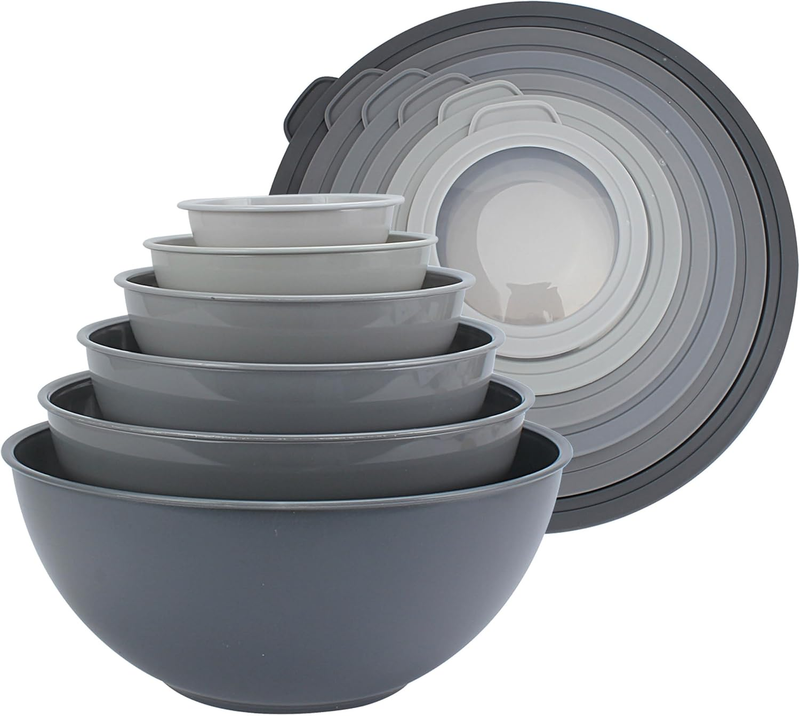 Mixing Bowls with TPR Lids - 12 Piece Plastic Nesting Bowls Set Includes 6 Prep