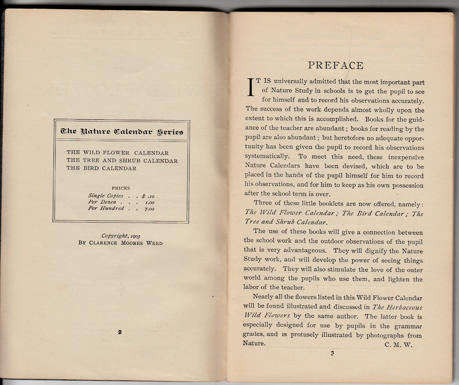Wild Flower Calendar Booklet from The Nature Calendar Series, 1903