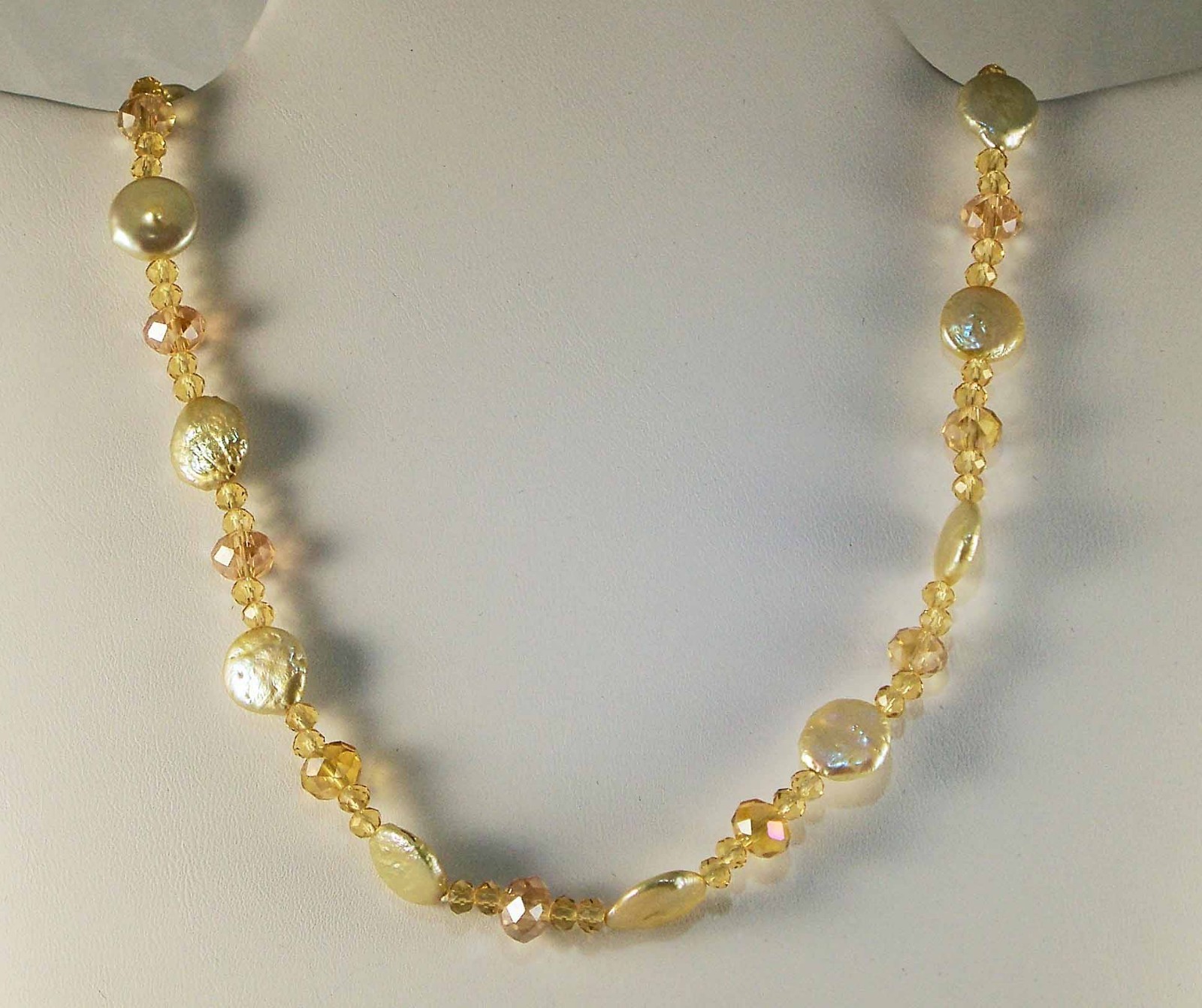 Freshwater Coin Golden Pearl Glass Beads Necklace & Earrings Stainless Steel
