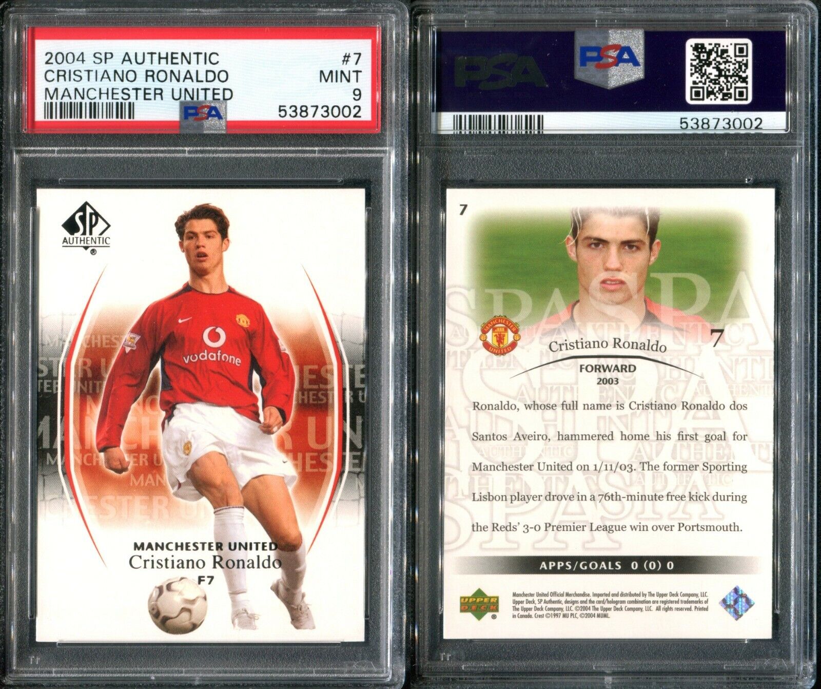 PSA 9 2004 SP Authentic Manchester United #7 Cristiano PSA 9 2004 SP Authentic Manchester United #7 Cristiano