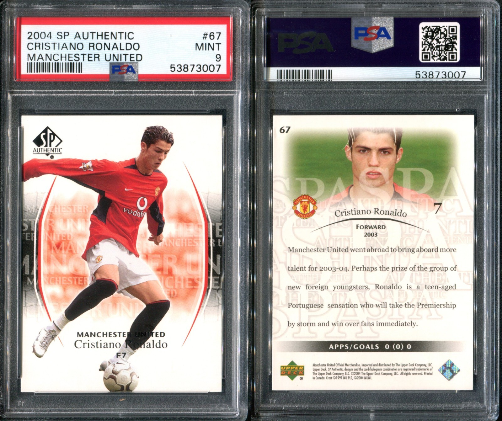 その他 PSA 2004 SP AUTHENTIC CRISTIANO RONALDO PSA 9 2004 SP Authentic Manchester United #67 Cristiano
